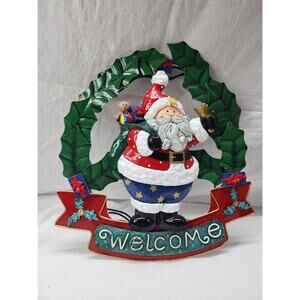 14 inch Metal Santa wreath Welcome sign W